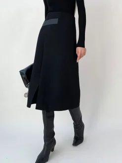 High Waist Tweed Asymmetric Wrap Midi Skirt