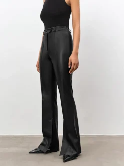 High Waisted Leather Straight Leg Flare Pants