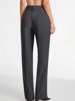 High Waisted Pleat Front Solid Colored Straight Leg Trousers