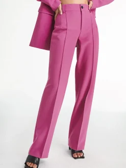High Waisted Pleat Front Solid Colored Straight Leg Trousers