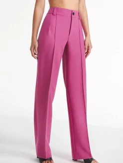 High Waisted Pleat Front Solid Colored Straight Leg Trousers