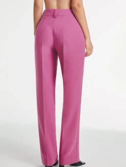 High Waisted Pleat Front Solid Colored Straight Leg Trousers