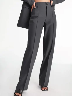 High Waisted Pleat Front Solid Colored Straight Leg Trousers