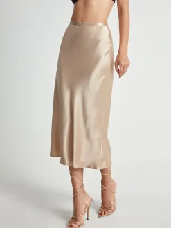 High Waisted Satin Flowy Midi Skirt