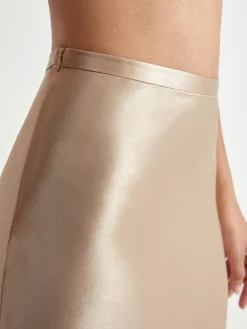 High Waisted Satin Flowy Midi Skirt