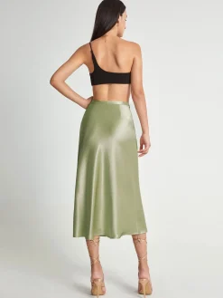 High Waisted Satin Flowy Midi Skirt