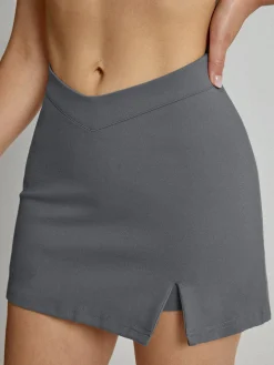 High Waisted V-Line Mini Skirt With Shorts Lining