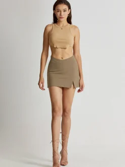 High Waisted V-Line Mini Skirt With Shorts Lining