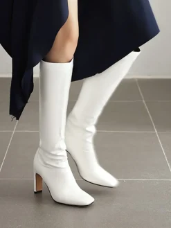 High-Heel Square Toe Knee-High Boots