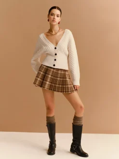 High-Waist Checked Pleated Mini Skirt