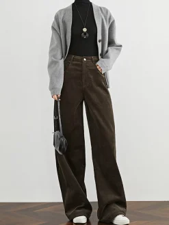 High-Waist Corduroy Draped Pants