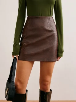 High-Waist Crocodile Mini Skirt