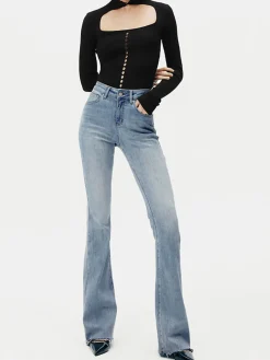 High-Waist Denim Bootcut Jeans