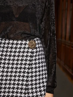High-Waist Metal-Button Houndstooth Shorts