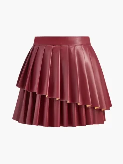 High-Waist Metal-Detail Asymmetrical Pleated Skirt