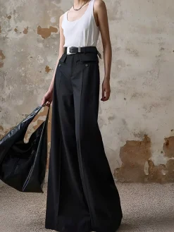 High-Waist Piping Bell Pants Without Belt