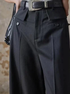 High-Waist Piping Bell Pants Without Belt
