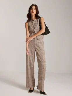 High-Waist Plaid Belted Pants