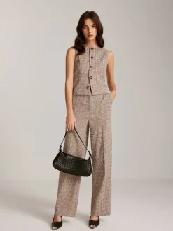 High-Waist Plaid Belted Pants