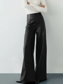 High-Wist PU Leather Wide-Leg Pants