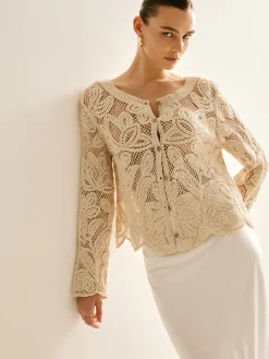 Hollow Button Plisse Cardigan