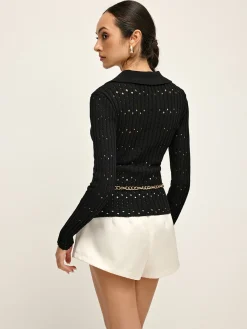 Hollow Button Polo Sweater Without Belt