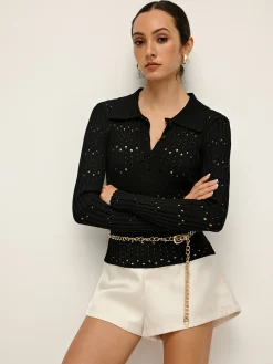 Hollow Button Polo Sweater Without Belt