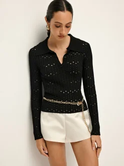 Hollow Button Polo Sweater Without Belt