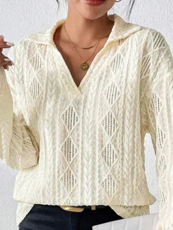 Hollow Crochet Polo Shirt