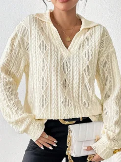 Hollow Crochet Polo Shirt