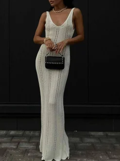 Hollow Knit Cami Long Dress
