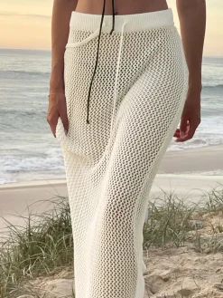 Hollow Out Drawstring Maxi Sweater Skirt