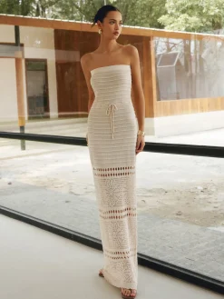 Hollow Out Off-Shoulder Maxi Dress With A Shawl