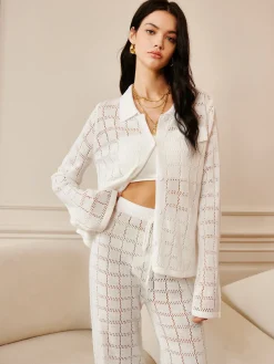 Hollow Plaid Drawstring Pants Set