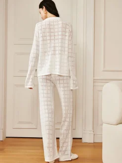 Hollow Plaid Drawstring Pants Set