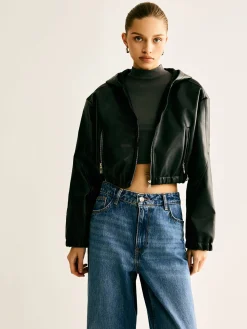 Hooded PU Leather Crop Jacket