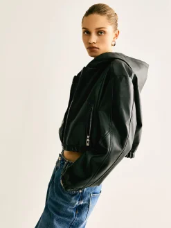 Hooded PU Leather Crop Jacket