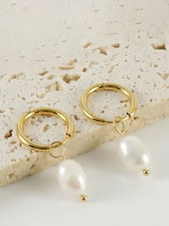 Hoop-Ring Pearl Drop Earrings
