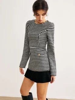 Houndstooth Panel Short Dress