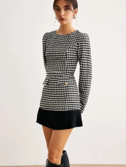 Houndstooth Panel Short Dress