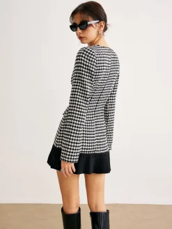 Houndstooth Panel Short Dress
