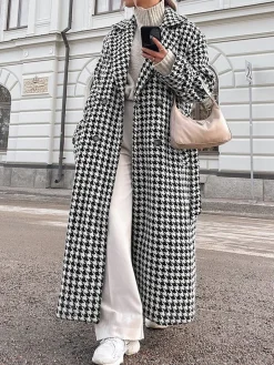 Houndstooth Tweed Trench Coat