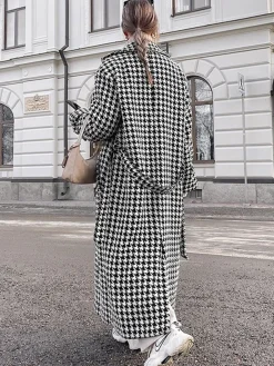 Houndstooth Tweed Trench Coat