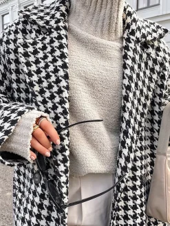 Houndstooth Tweed Trench Coat