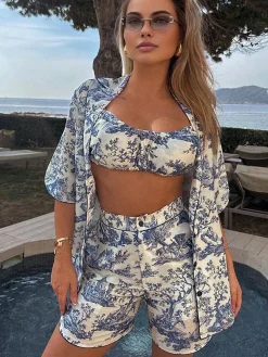 Ink Printed Three Piece Shorts Set