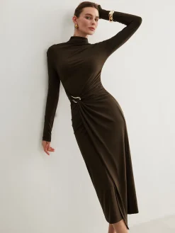 Irregular Metal-Ring Slit Pleated Dress