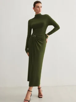 Irregular Metal-Ring Slit Pleated Dress