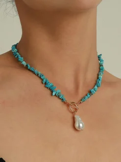 Irregular Pearl Green Turquoise Necklace