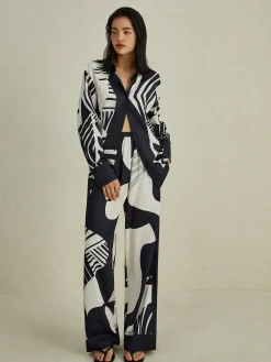 Irregular Print Wide Leg Pants Set