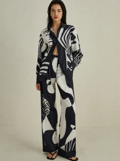 Irregular Print Wide Leg Pants Set